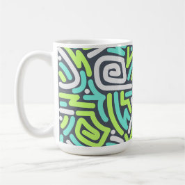 Taza De Café Patrón de laberinto de garabatos de neón verde y c