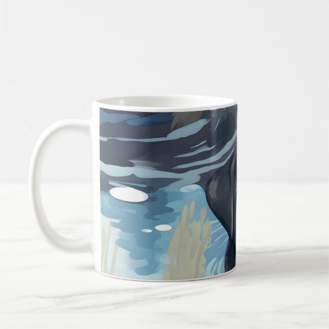 Taza De Café Patrón de Labrador Negro Nadando (Izquierda)