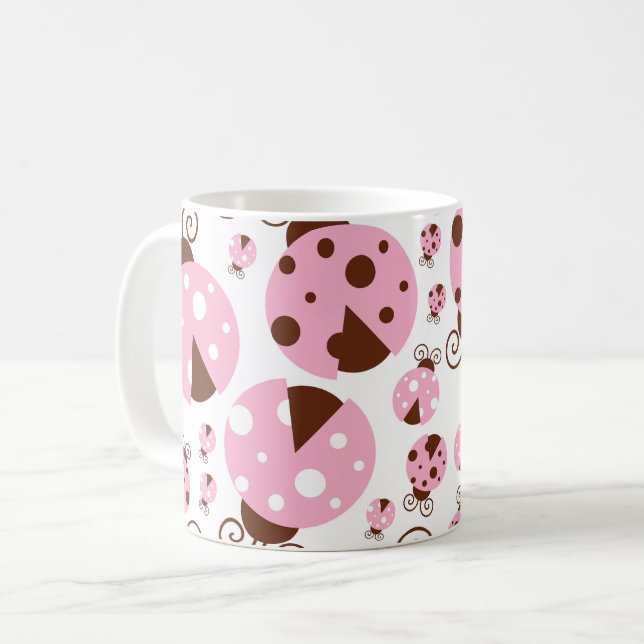 Taza De Café Patrón De Ladybugs, Cute Ladybugs, Pink Ladybugs (Anverso izquierdo)