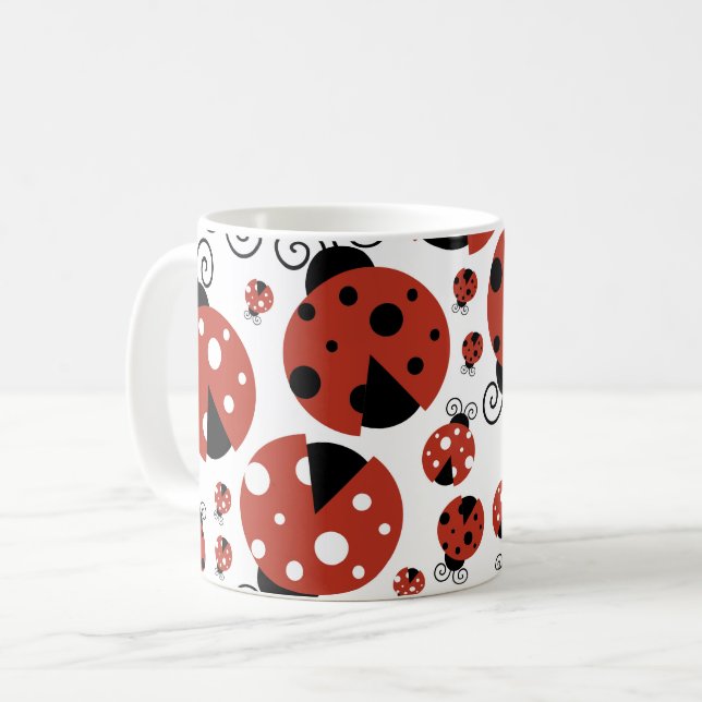 Taza De Café Patrón De Ladybugs, Cute Ladybugs, Red Ladybugs (Anverso izquierdo)