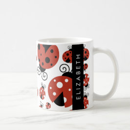 Taza De Café Patrón de Ladybugs, Ladybugs Rojos, Tu Nombre