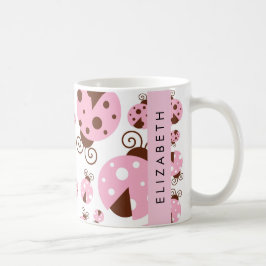 Taza De Café Patrón De Ladybugs, Ladybugs Rosados, Su Nombre