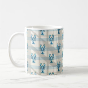 Taza De Café Patrón de langosta acuarela azul en franja costera