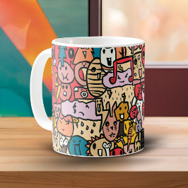 Taza De Café Patrón de lanzamiento dibujado a mano de personaje