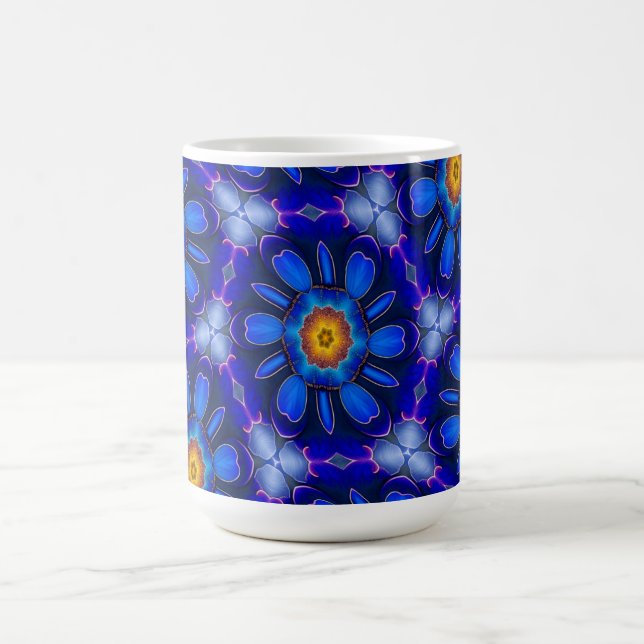 Taza De Café Patrón de las flores azules abstractas (Centro)