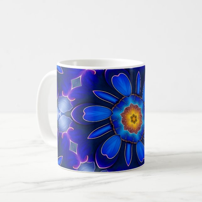 Taza De Café Patrón de las flores azules abstractas (Anverso izquierdo)