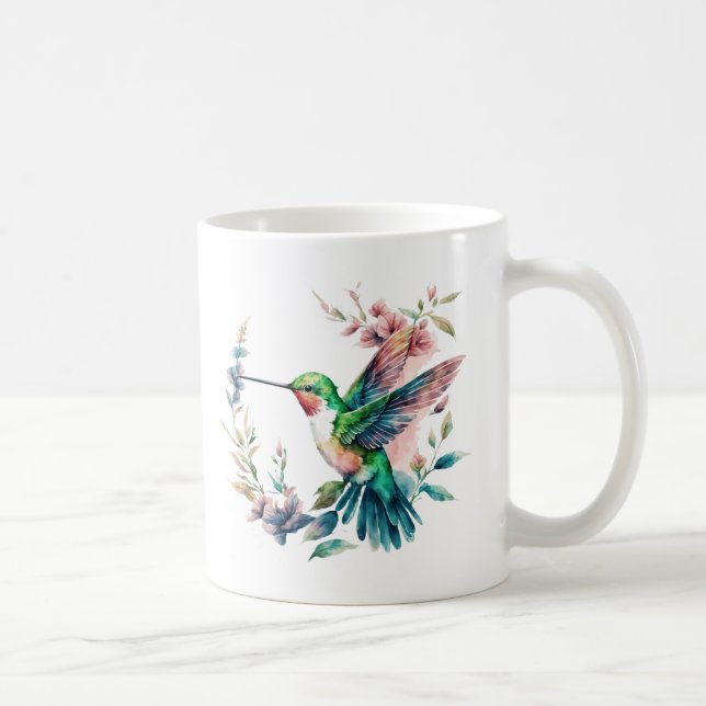 Taza De Café Patrón de las flores de los colibríes (Derecha)