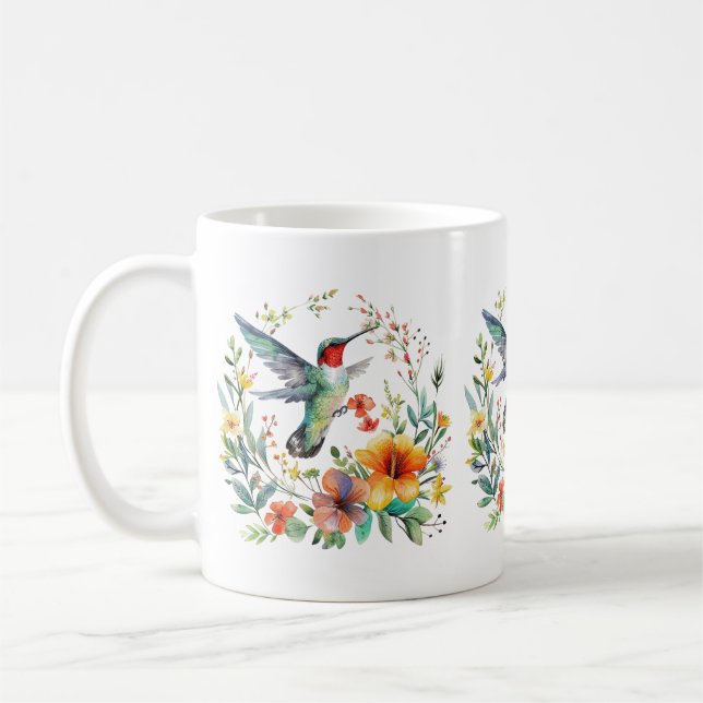 Taza De Café Patrón de las flores de los colibríes (Izquierda)