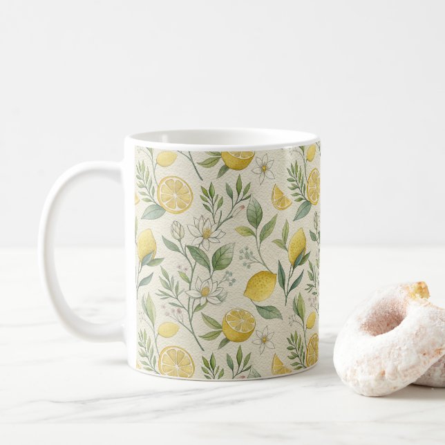 Taza De Café Patrón de Lemones y Flores Café Mug (Con donut)