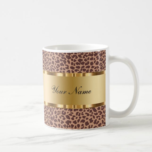Taza De Café Patrón de leopardo del café monograma (Derecha)