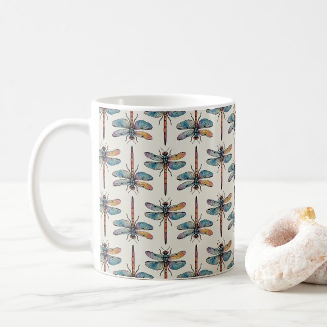 Taza De Café Patrón de libélula colorida (Con donut)