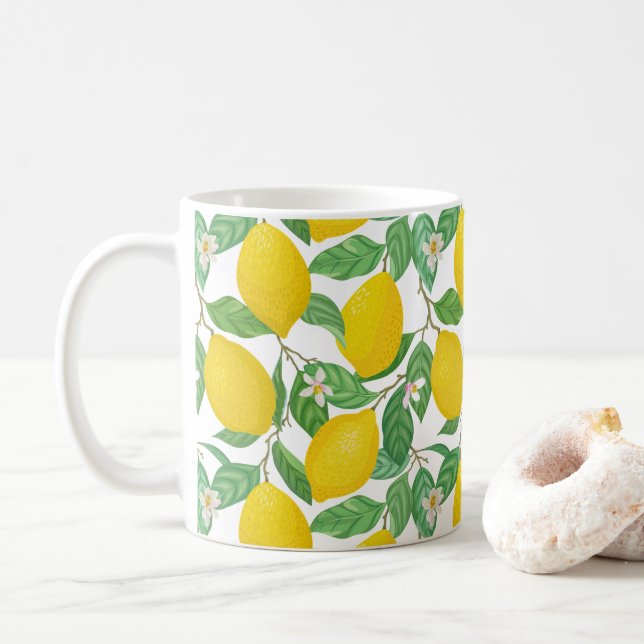 Taza De Café Patrón de limón blanco verde amarillo (Con donut)
