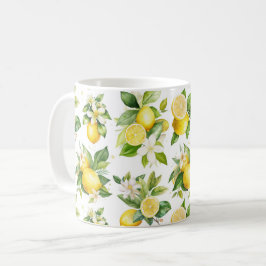 Taza De Café Patrón de limón, flores de limón, hojas, cítricos