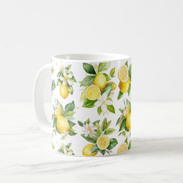 Taza De Café Patrón de limón, flores de limón, hojas, cítricos (Anverso izquierdo)