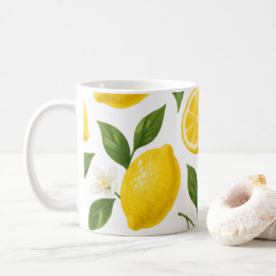 Taza De Café Patrón de limón fresco con hojas y flores