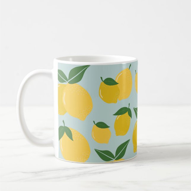 Taza De Café Patrón De Limón Fruta Retro Amarillo Sobre Verde (Izquierda)