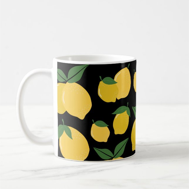 Taza De Café Patrón de limón Fruto retro Amarillo sobre negro (Izquierda)