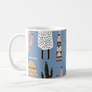 Taza De Café Patrón de Llama, Cactus, Elementos dibujados a man
