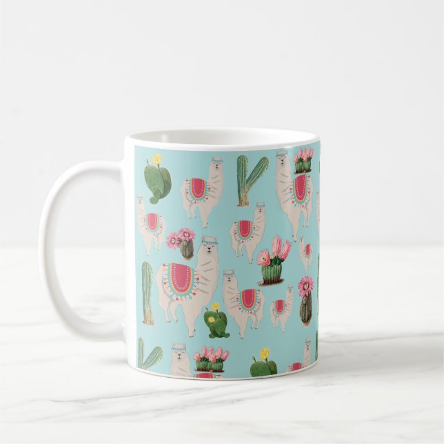 Taza De Café Patrón de Llama y Cactus de Fiesta Cuta (Izquierda)