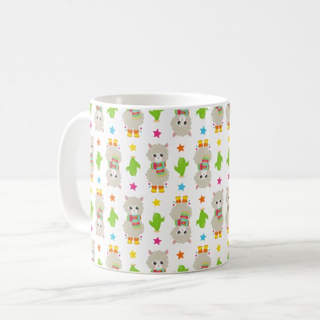 Taza De Café Patrón De Llamas, Llamas Cutas, Alpacas, Cactus (Anverso izquierdo)