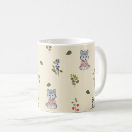 Taza De Café Patrón de Lobo Adorable y Berries Forestales