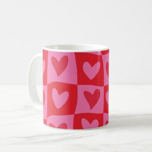 Taza De Café Patrón de los corazones rojos y rosados brutos y c
