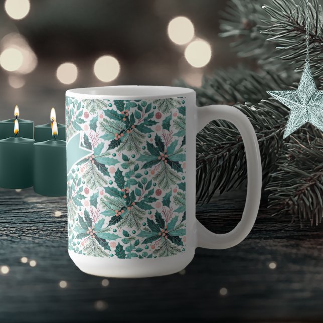 Taza De Café Patrón de los Navidades verde azulados Holly Berri (Subido por el creador)