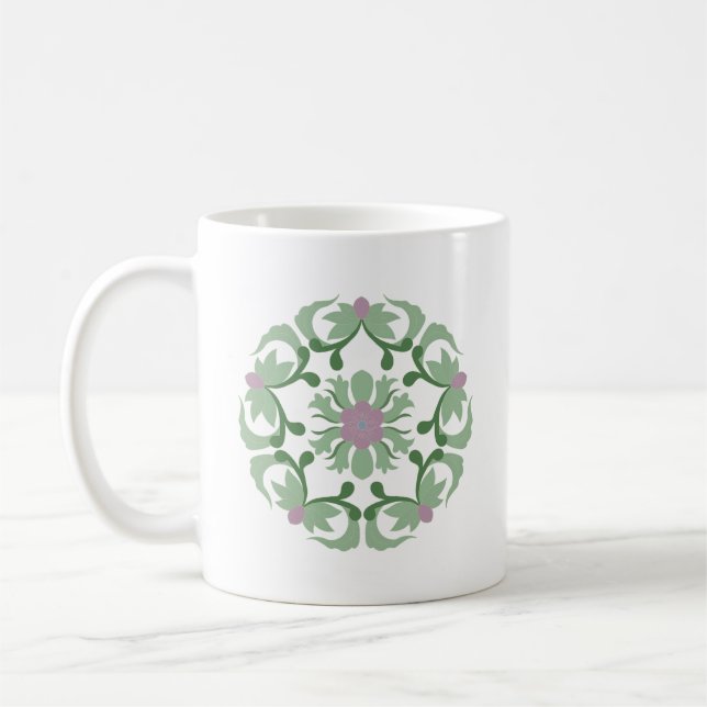 Taza De Café patrón de loto verde vintage (Izquierda)