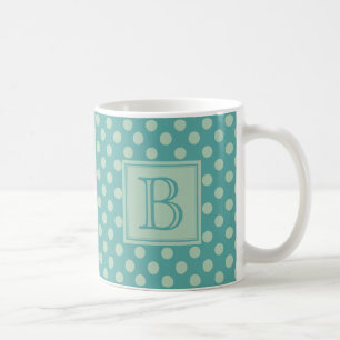Taza De Café Patrón de lunares con monograma azul turquesa