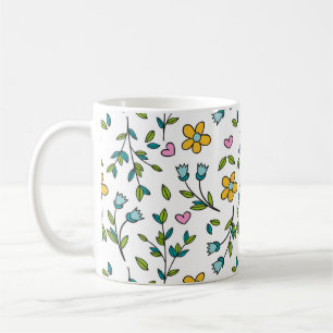 Taza De Café Patrón de luz de flores y corazones lindos
