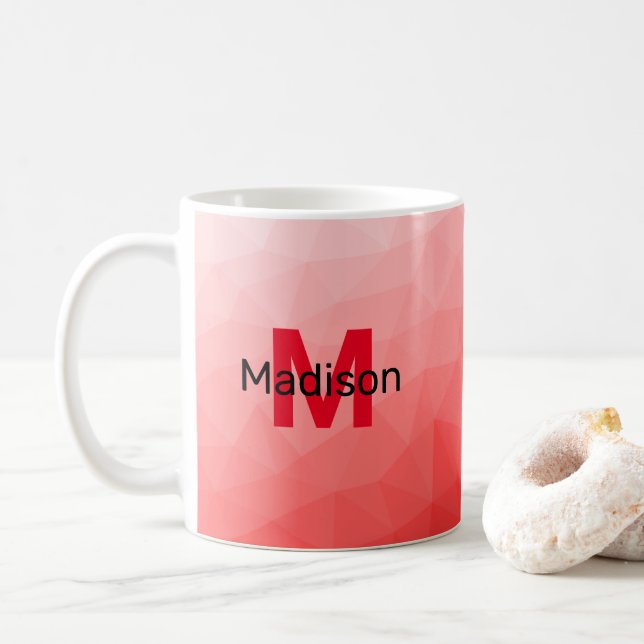 Taza De Café Patrón de malla geométrica de gradiente rojo Monog (Con donut)