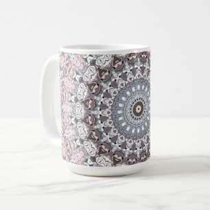 Taza De Café Patrón de Mandala Rosa Gris y Blanco