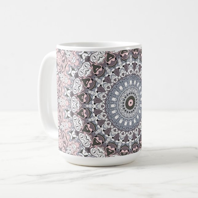 Taza De Café Patrón de Mandala Rosa Gris y Blanco (Anverso izquierdo)