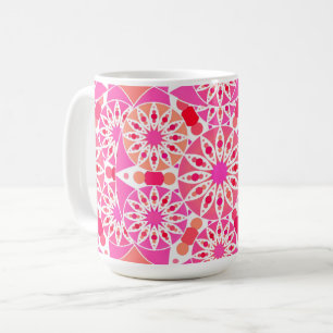 Taza De Café patrón de mandala, tonos de rosa y coral