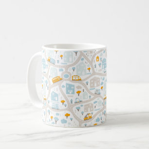 Taza De Café Patrón de mapa del barrio de Cute Pastel