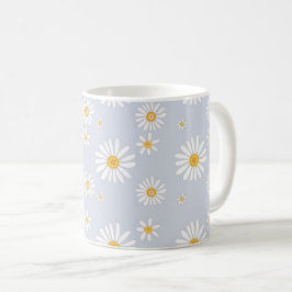 Taza De Café Patrón de margarita blanca sobre gris suave