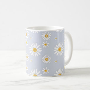 Taza De Café Patrón de margarita blanca sobre gris suave