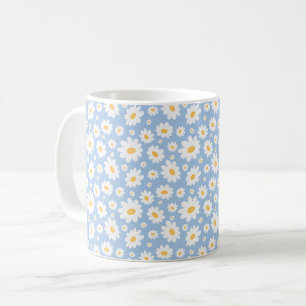 Taza De Café Patrón de margarita dibujado a mano en azul polvor