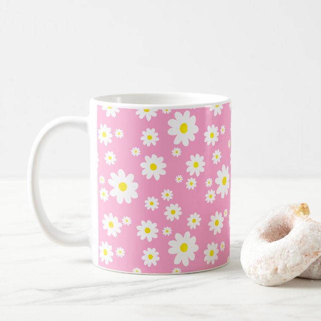 Taza De Café Patrón de margarita rosa patrón primavera café flo (Con donut)