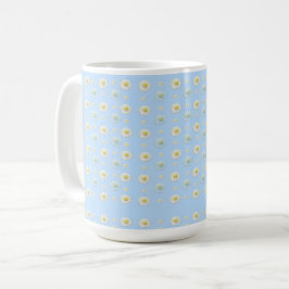 Taza De Café Patrón de margarita sobre fondo azul claro