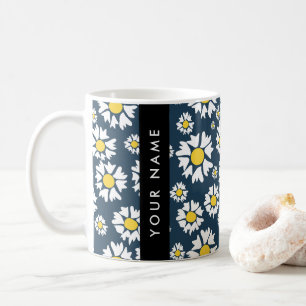 Taza De Café Patrón de margaritas, margaritas blancas, tu nombr