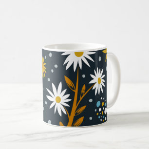 Taza De Café Patrón de margaritas modernas sobre azul oscuro