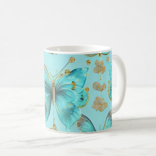 Taza De Café Patrón de mariposa cúpula en un fondo azul