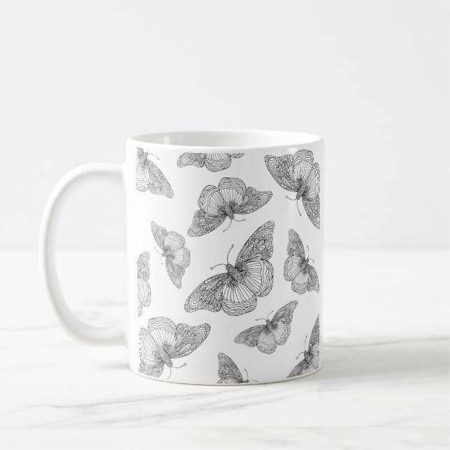 Taza De Café Patrón de mariposa de lápiz y tinta (Izquierda)