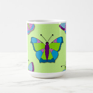 Taza De Café Patrón de mariposa de patchwork sobre verde