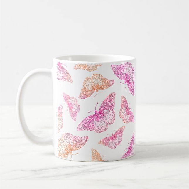Taza De Café Patrón de mariposa Naranja rosa (Izquierda)