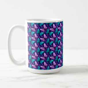 Taza De Café Patrón de mariposa púrpura y azul turquesa Flora