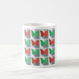 Taza De Café Patrón de mariposa roja y verde