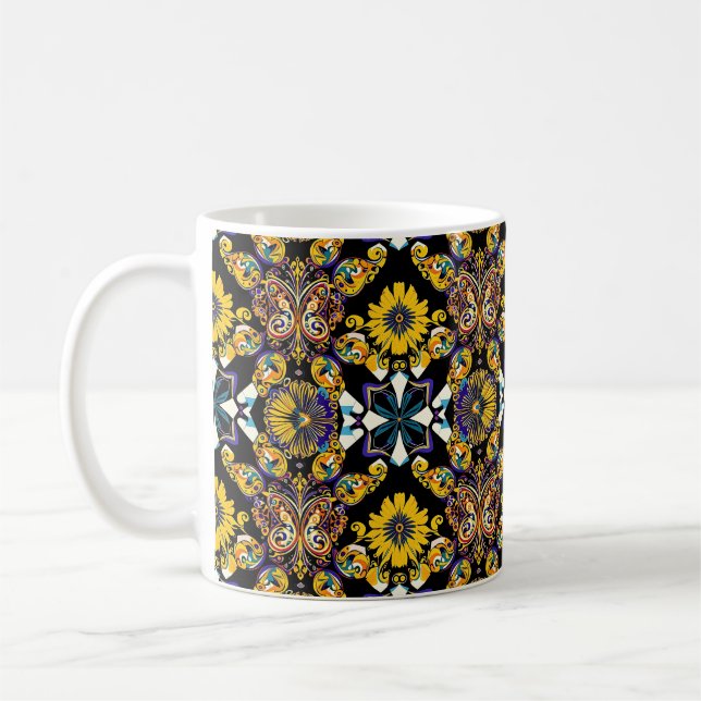 Taza De Café Patrón de mariposa y girasol bohemio en negro (Izquierda)