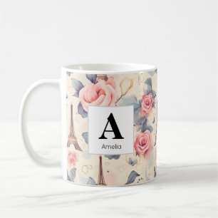 Taza De Café Patrón de mariposa y Rosa de la Torre Eiffel